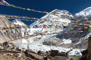 Mount Everest base camp and prayer flags