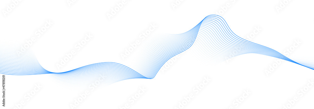 Poster abstract blue smooth wave on a white background. dynamic sound wave. design element. vector illustra