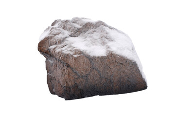 natural stone in snow isolated on white background