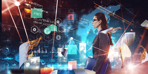 Business graph and trade monitor . Mixed media