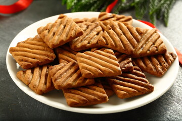 Healthy vegan diet cookies with chocolate. breakfast table view.  