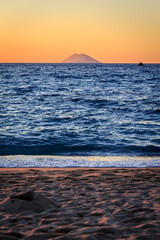 Stromboli volcano at sunset