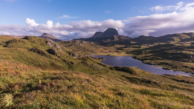 View towards Suilven Mountain in Scottisch Highlands - Time Lapse Video 