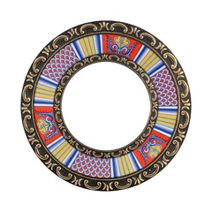 Golden and porcelain round frame for paintings, mirrors or photo isolated on white background