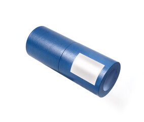 Blue round packing box isolated on white background