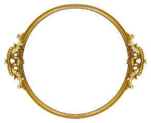 Golden round frame for paintings, mirrors or photo isolated on white background. Design element...