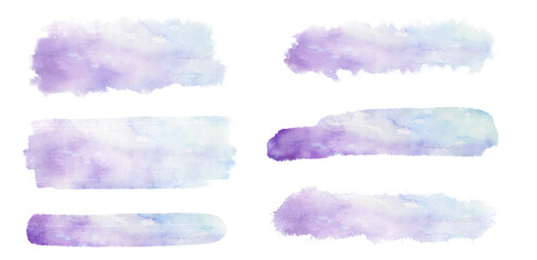 Abstract blue watercolor paintbrush shapes set