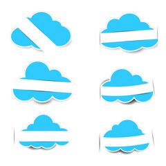 Blue paper clouds on a white background
