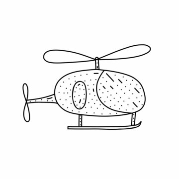 Hand drawn helicopter icon in doodle style. Cartoon helicopter vector icon for web design isolated on white background.