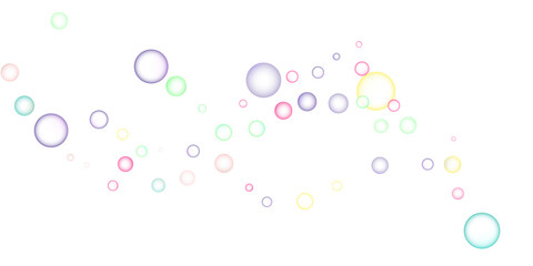 Soapy bright multicolored bubbles fly randomly on a white background. Vector illustration