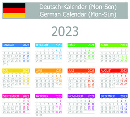 2023 German Type-1 Calendar Mon-Sun on white background