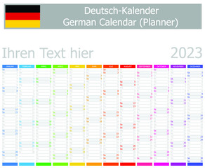 2023 German Planner Calendar with Vertical Months on white background
