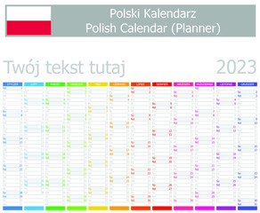 2023 Polish Planner Calendar with Vertical Months on white background - obrazy, fototapety, plakaty