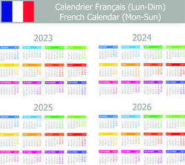 2023-2026 French Type-1 Calendar Mon-Sun on white background