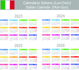 2023-2026 Italian Type-1 Calendar Mon-Sun on white background