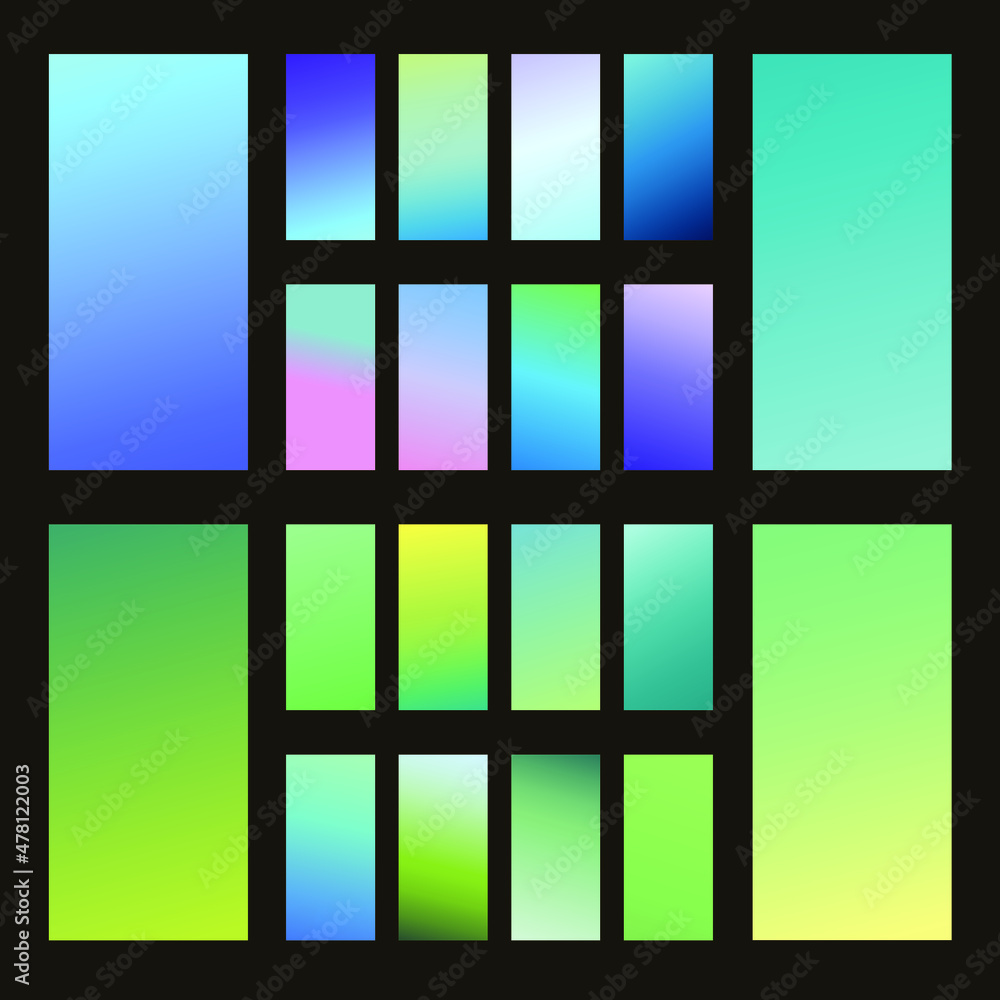Poster set of abstract vector gradient backgrounds. colorful texture for your design. mobile app template