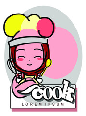 set of four mascot character women cheff with cooking tools and cheff hat vector illustration. you can add your own tagline. use fot mascot, restaurant logo and other