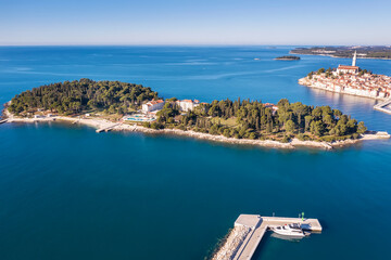 Fototapeta na wymiar An aerial view of St. Katarina and Rovinj, Istria, Croatia