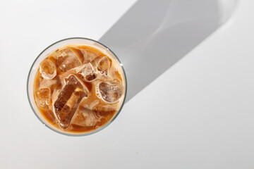 Close up of refreshing espresso beverage with milk flavor