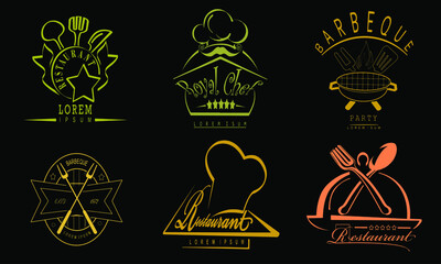 Restaurant Logos, Badges and Labels Design Elements set in vintage style. Objects retro vector illustration