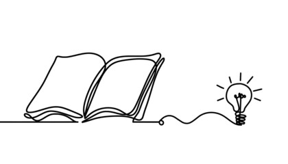 Abstract open book as line drawing on white background. Vector