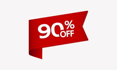 90% Discount offer price label, Red price tag for online stores