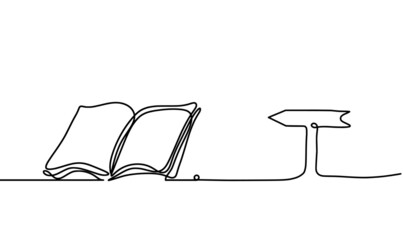 Abstract open book as line drawing on white background. Vector