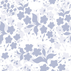 White background with delicate branch flowers. Vector seamless pattern.