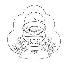 Valentine Gnome illustration. Gnome clipart isolated on white background. Valentines Day coloring book.
