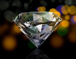 Dazzling diamond on shining bokeh background. concept for chossing best diamond gem design