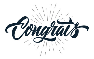 Obraz premium Congrats brush hand lettering, isolated on white background. Vector typography illustration.