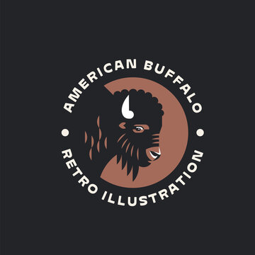 Bison buffalo icon logo design. Wild bull animal retro illustration. Vintage native american style. Retro bison head emblem badge.