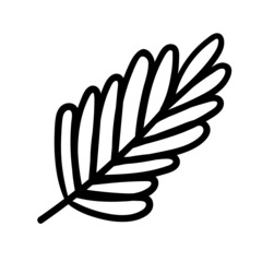 hand drawn doodle tropical twig with leaves. vector isolated cartoon illustration. line print, tattoo, sticker, plant, branch