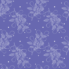 Very Peri pattern, seamless , white branch doodles. Vector illustration