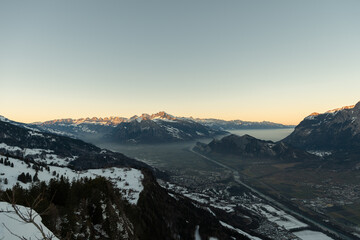 Landquart, Switzerland, December 19, 2021 View over the foggy rhine valley