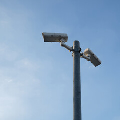 CCTV with blue sky and clouds background