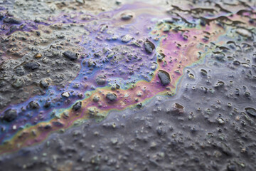color of the gasoline stain on the pavement road as a texture or background.. close up view