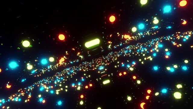 Night traffic in the city animation. 3d render footage.