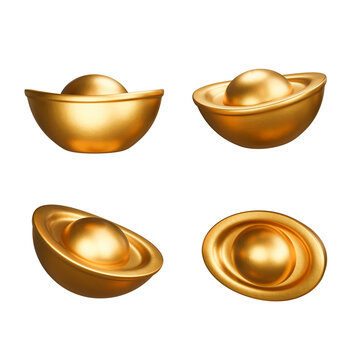 Golden Yuan Bao On White Background,clipping Path