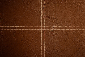 brown leather texture with sew from sofa can be use as background 