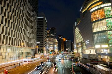 大阪市北区 大阪駅前の大通り 夜景