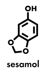 Sesamol herbal molecule. Present in sesame oil. Skeletal formula.