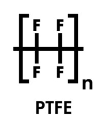 Polytetrafluoroethylene (PTFE) polymer, chemical structure. Used as lubricant and in non-stick cookware. Skeletal formula.