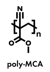 Poly(methyl cyanoacrylate) polymer, chemical structure. Polymerized (set) form of methyl cyanoacrylate instant glue. Skeletal formula.
