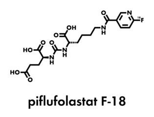 Piflufolastat F-18 radioactive diagnostic molecule. Skeletal formula.