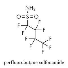 Perfluorobutane sulfonamide molecule. Skeletal formula.