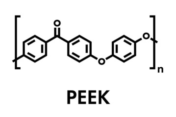 Polyether ether ketone (PEEK) polymer, chemical structure. Skeletal formula. - obrazy, fototapety, plakaty