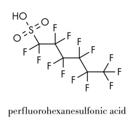 Perfluorohexanesulfonic acid (PFHxS) molecule. Skeletal formula.