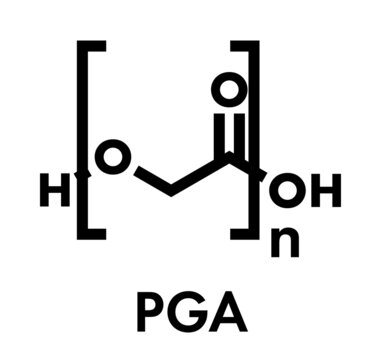 Polyglycolide (PGA) biodegradable polymer. Used in absorbable sutures. Skeletal formula.