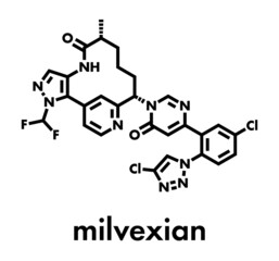 Milvexian anticoagulant drug molecule. Skeletal formula.
